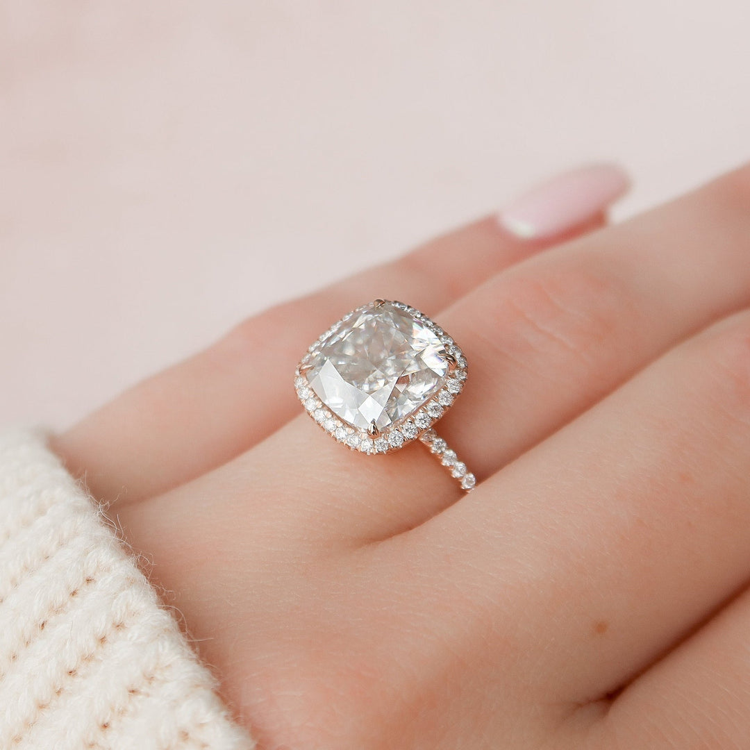 5.0CT Cushion Cut Halo Moissanite Diamond Engagement Ring