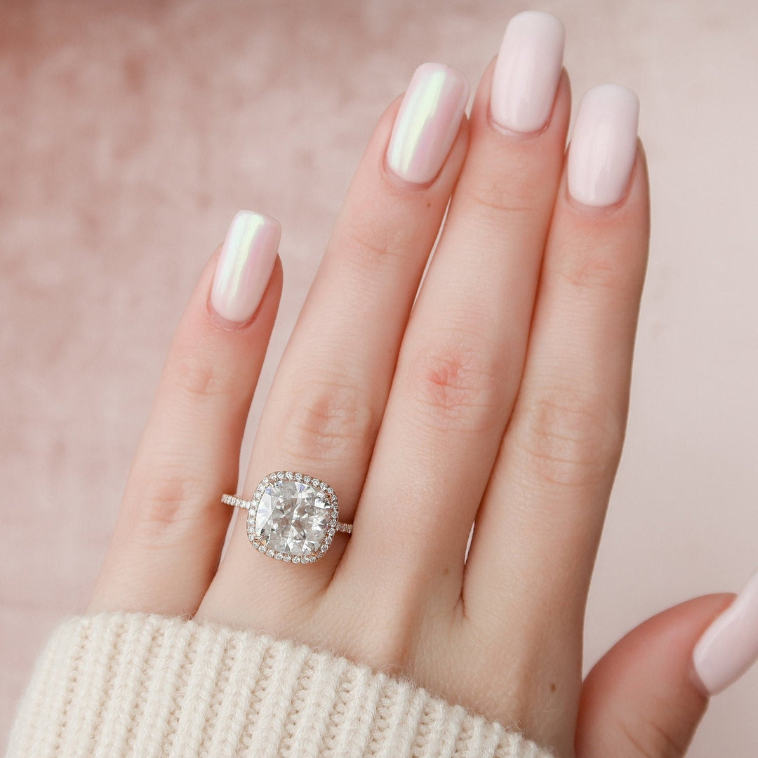 5.0CT Cushion Cut Halo Moissanite Diamond Engagement Ring
