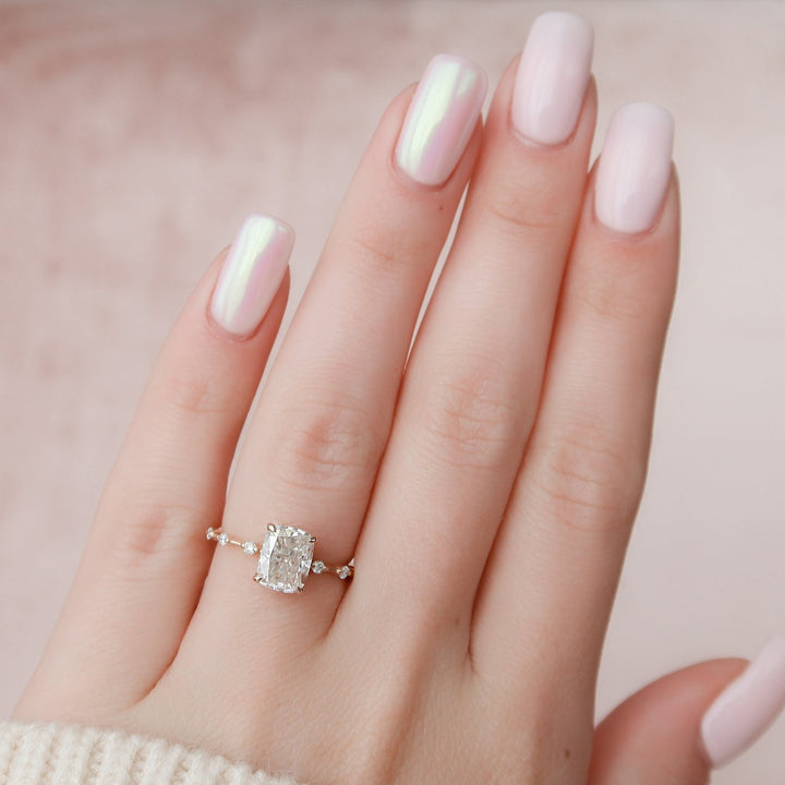 2.0CT Elongated Cushion Moissanite Solitaire Diamond Engagement Ring