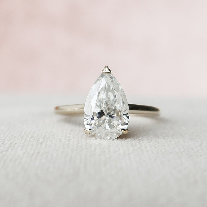 2.0CT Pear Hidden Halo Moissanite Diamond Engagement Ring