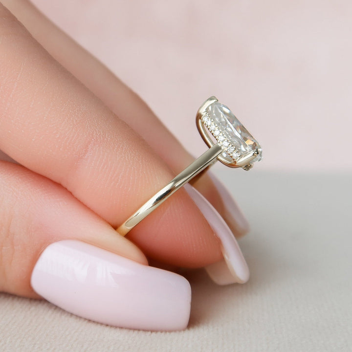 2.0CT Pear Hidden Halo Moissanite Diamond Engagement Ring