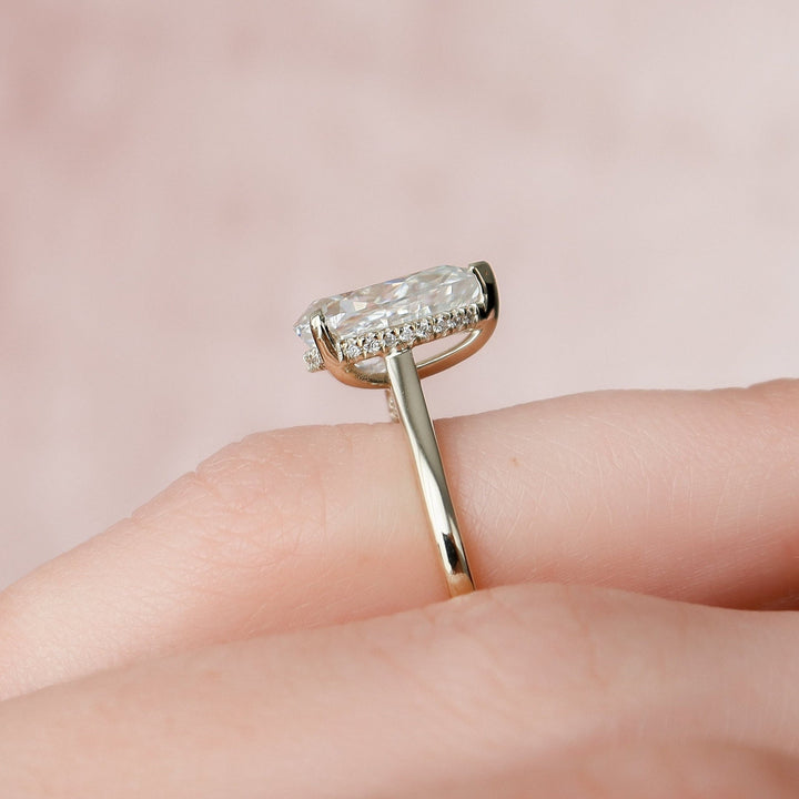 2.0CT Pear Hidden Halo Moissanite Diamond Engagement Ring