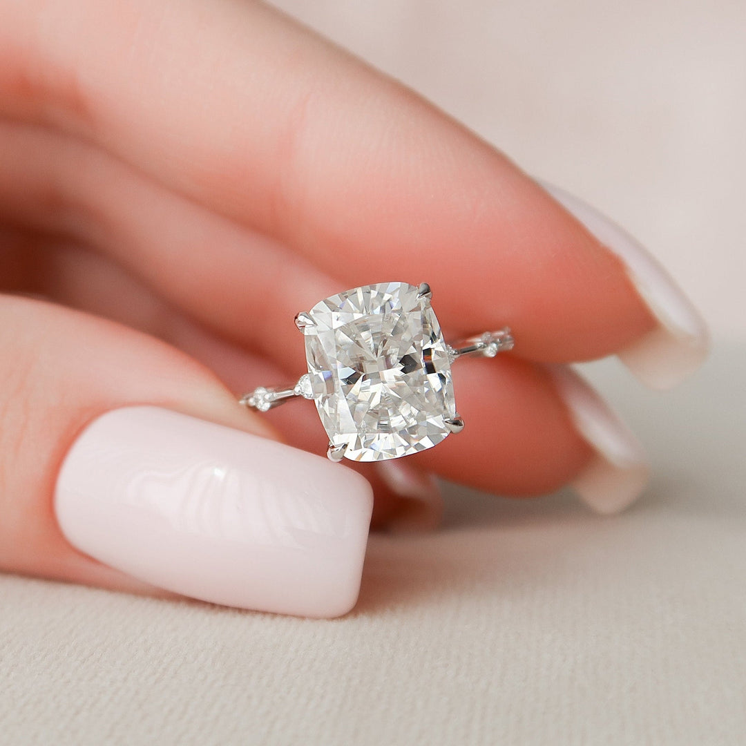 5.0CT Elongated Cushion Solitaire Moissanite Diamond Engagement Ring