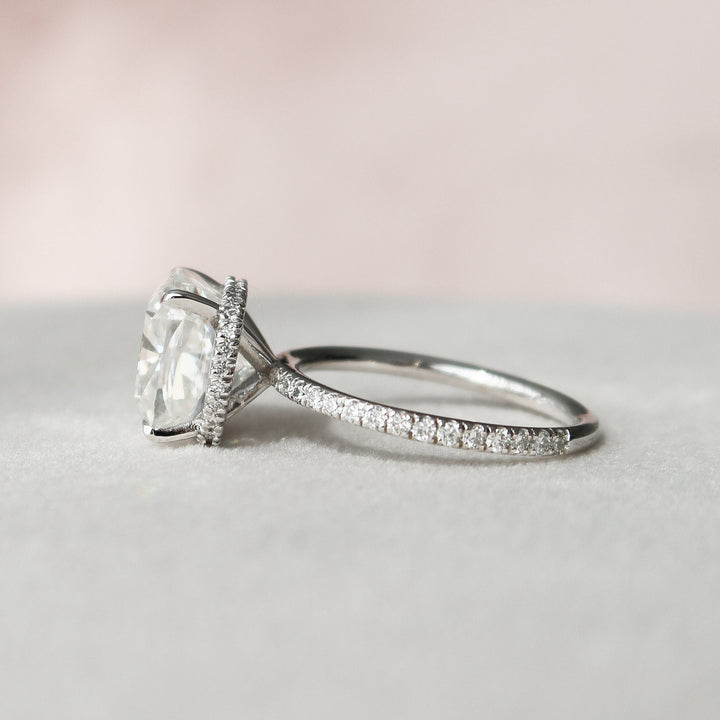 4.50CT Cushion Hidden Halo Moissanite Pave Diamond Engagement Ring