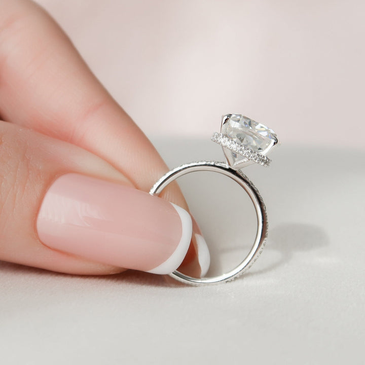 4.50CT Cushion Hidden Halo Moissanite Pave Diamond Engagement Ring