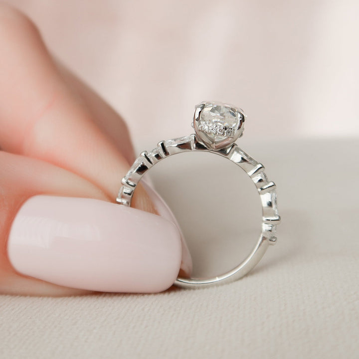 2.0CT Oval Hidden Halo Moissanite Diamond Engagement Ring