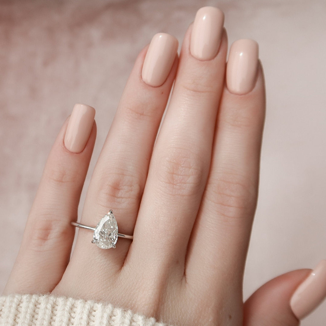 2.0CT Pear Hidden Halo Moissanite Diamond Engagement Ring