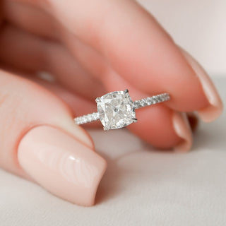 1.50CT Cushion Hidden Halo Moissanite Pave Diamond Engagement Ring