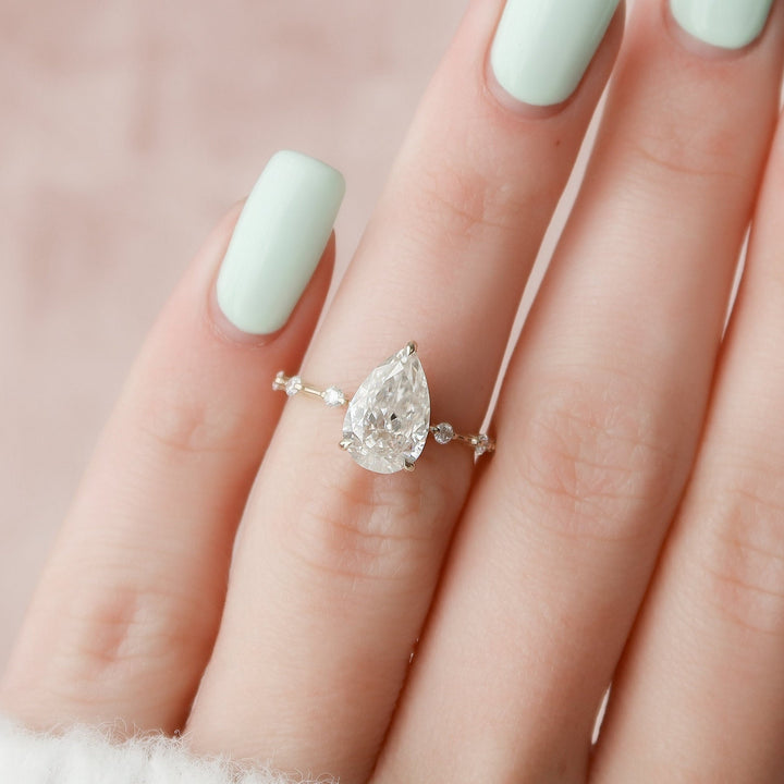 2.0CT Pear Hidden Halo Moissanite Solitaire Diamond Engagement Ring