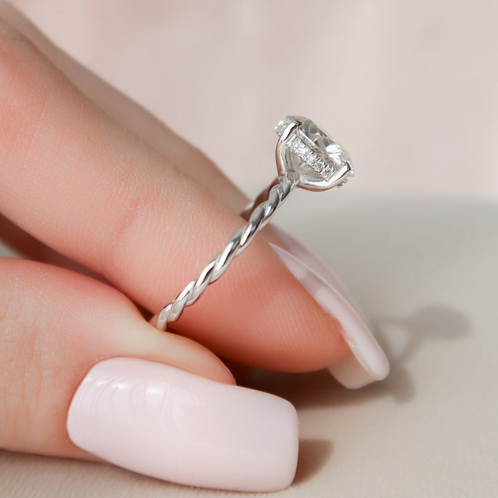 2.50CT Round Hidden Halo Twisted Moissanite Diamond Engagement Ring