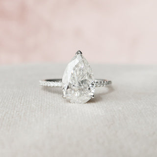 3.0CT Pear Hidden Halo Moissanite Diamond Engagement Ring