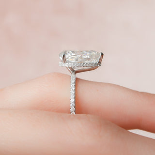 3.0CT Pear Hidden Halo Moissanite Diamond Engagement Ring