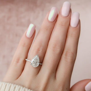 3.0CT Pear Hidden Halo Moissanite Diamond Engagement Ring