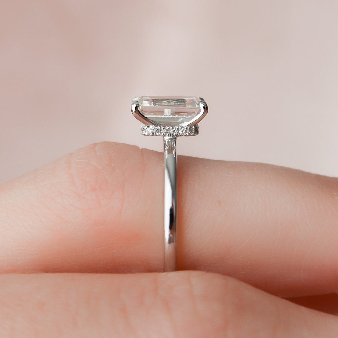 2.0CT Emerald Cut Hidden Halo Moissanite Diamond Engagement Ring