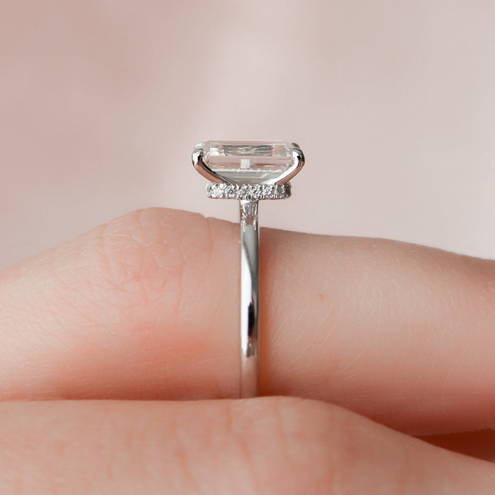 2.0CT Emerald Cut Hidden Halo Moissanite Diamond Engagement Ring