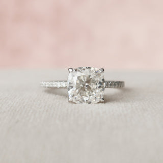 2.50CT Cushion Cut Hidden Halo Moissanite Diamond Engagement Ring