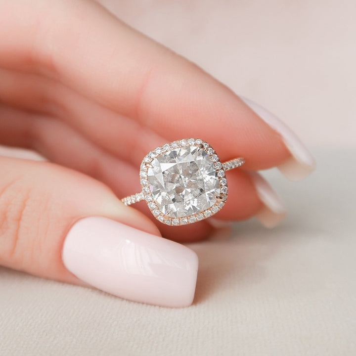5.0CT Cushion Cut Halo Moissanite Diamond Engagement Ring