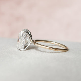 4.0CT Elongated Cushion Moissanite Hidden Halo Diamond Engagement Ring