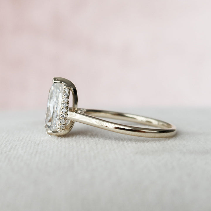 2.0CT Pear Hidden Halo Moissanite Diamond Engagement Ring