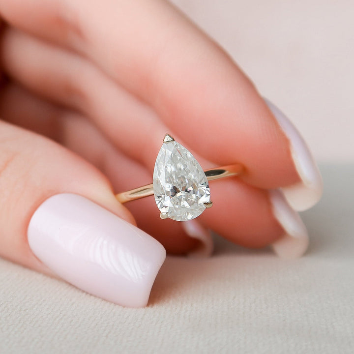 2.0CT Pear Hidden Halo Moissanite Diamond Engagement Ring