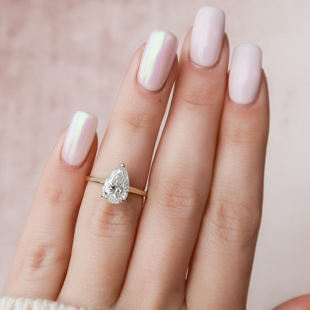 2.0CT Pear Hidden Halo Moissanite Diamond Engagement Ring