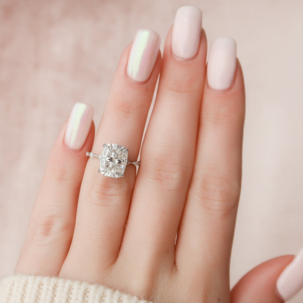 5.0CT Elongated Cushion Solitaire Moissanite Diamond Engagement Ring