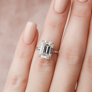 5.0CT Emerald Cut Hidden Halo Moissanite Diamond Engagement Ring