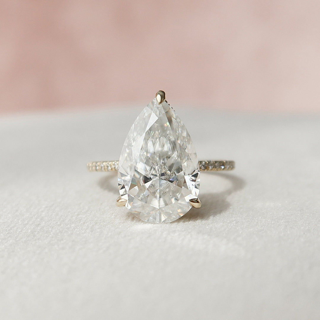 4.50CT Pear Hidden Halo Moissanite Diamond Engagement Ring