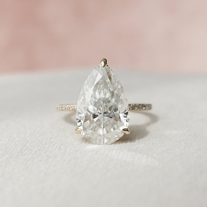 4.50CT Pear Hidden Halo Moissanite Diamond Engagement Ring