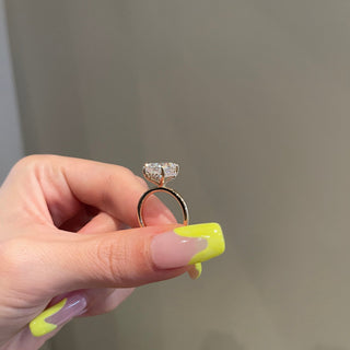 4.0ct Elongated Cushion Hidden Halo Solitaire Moissanite Diamond Engagement Ring