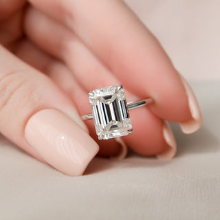 5.0CT Emerald Cut Hidden Halo Moissanite Diamond Engagement Ring