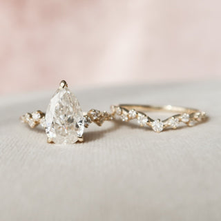 2.50tcw Pear Cut Moissanite Halo Eternity Bridal Engagement Ring Set