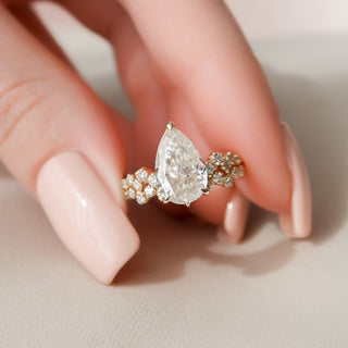 2.50tcw Pear Cut Moissanite Halo Eternity Bridal Engagement Ring Set