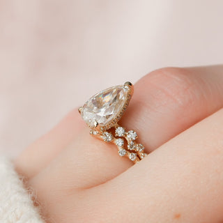 2.50tcw Pear Cut Moissanite Halo Eternity Bridal Engagement Ring Set