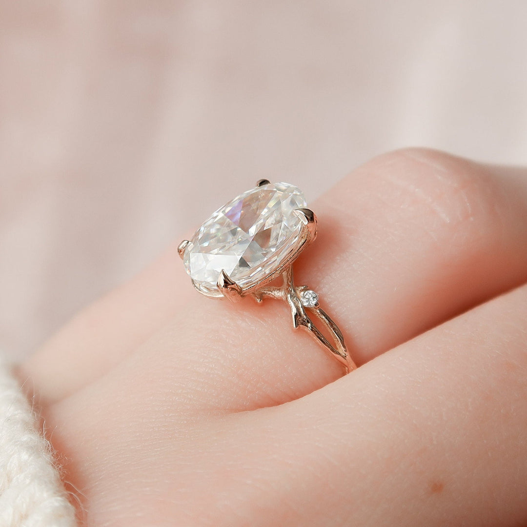 4.0CT Oval Twig Moissanite Diamond Engagement Ring