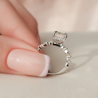 3.0CT Emerald Cut Hidden Halo Moissanite Diamond Engagement Ring