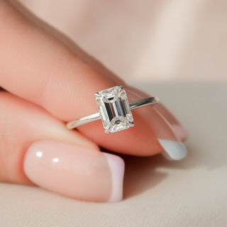 1.50CT Emerald Cut Hidden Halo Moissanite Diamond Engagement Ring