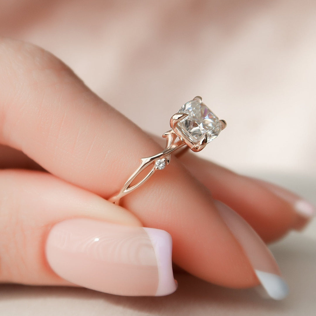 1.50CT Cushion Branch Nature Inspired Moissanite Diamond Engagement Ring