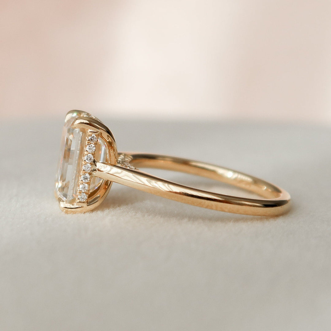 3.0CT Emerald Cut Hidden Halo Moissanite Diamond Engagement Ring