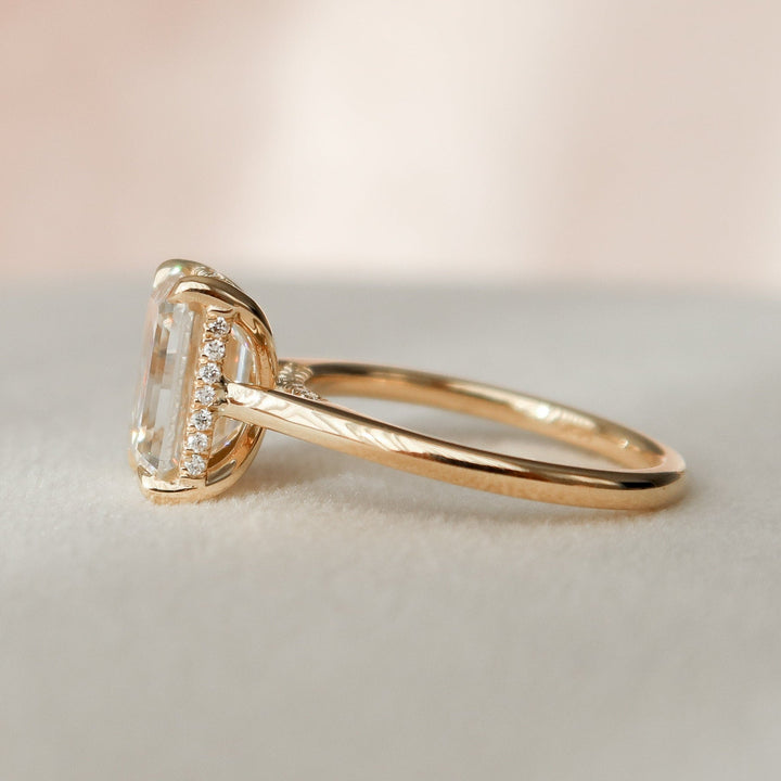 3.0CT Emerald Cut Hidden Halo Moissanite Diamond Engagement Ring