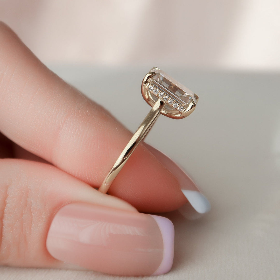 3.0CT Emerald Cut Hidden Halo Moissanite Diamond Engagement Ring