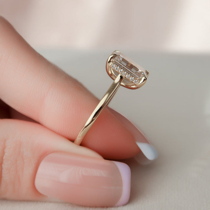 3.0CT Emerald Cut Hidden Halo Moissanite Diamond Engagement Ring