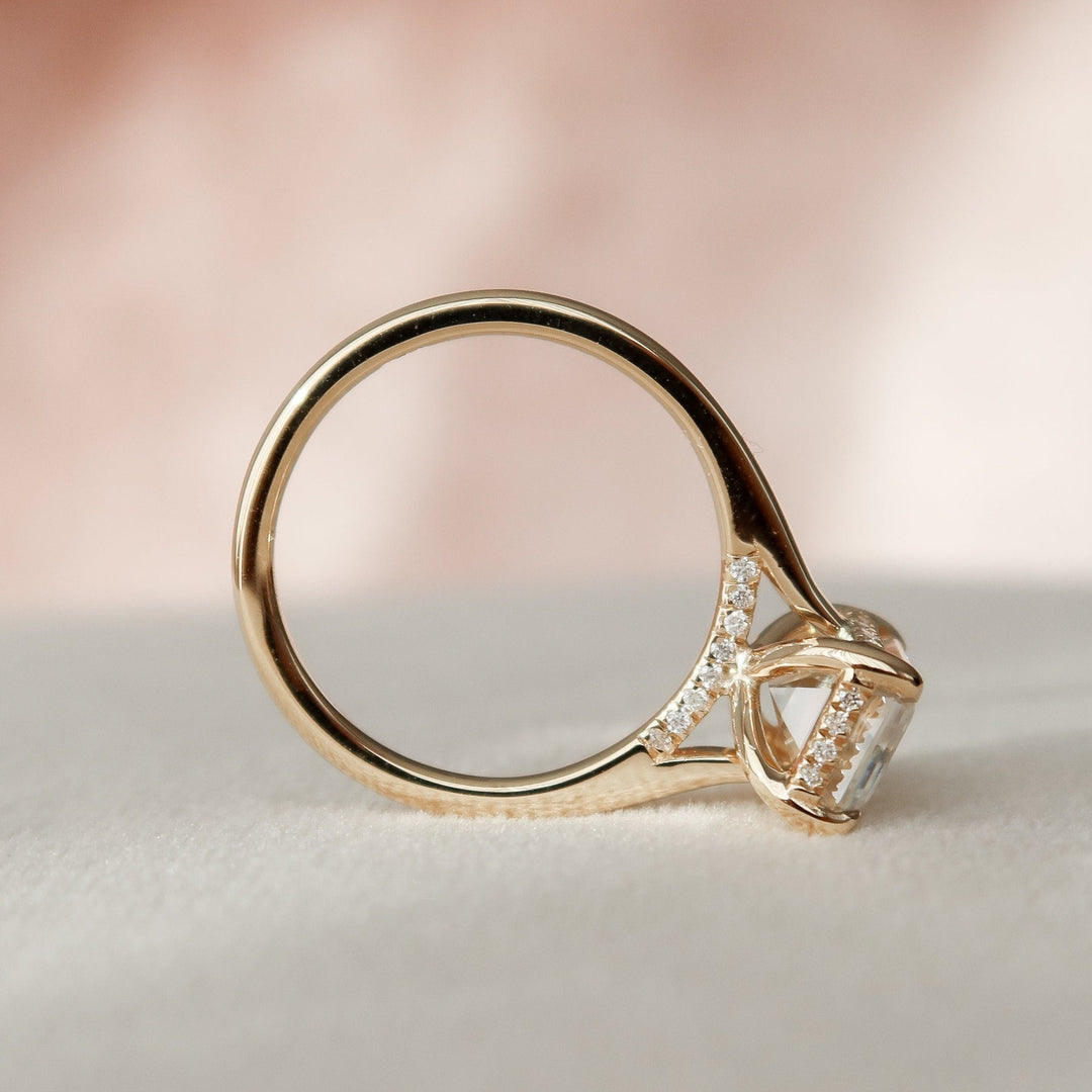 3.0CT Emerald Cut Hidden Halo Moissanite Diamond Engagement Ring