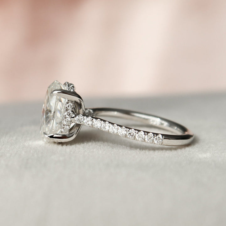 2.0CT Oval Cut Hidden Halo Moissanite Diamond Engagement Ring