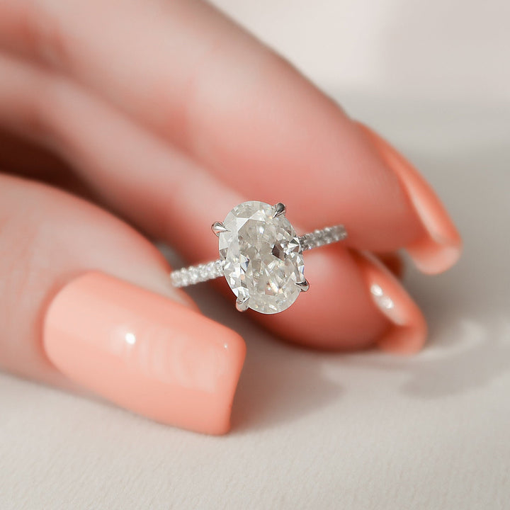 2.0CT Oval Cut Hidden Halo Moissanite Diamond Engagement Ring
