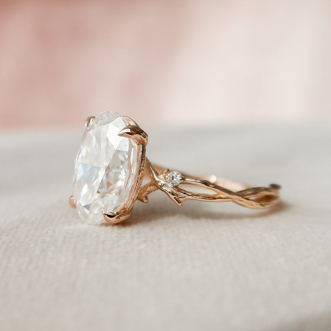 4.0CT Oval Twig Moissanite Diamond Engagement Ring