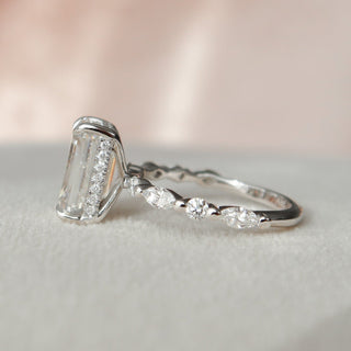 3.0CT Emerald Cut Hidden Halo Moissanite Diamond Engagement Ring