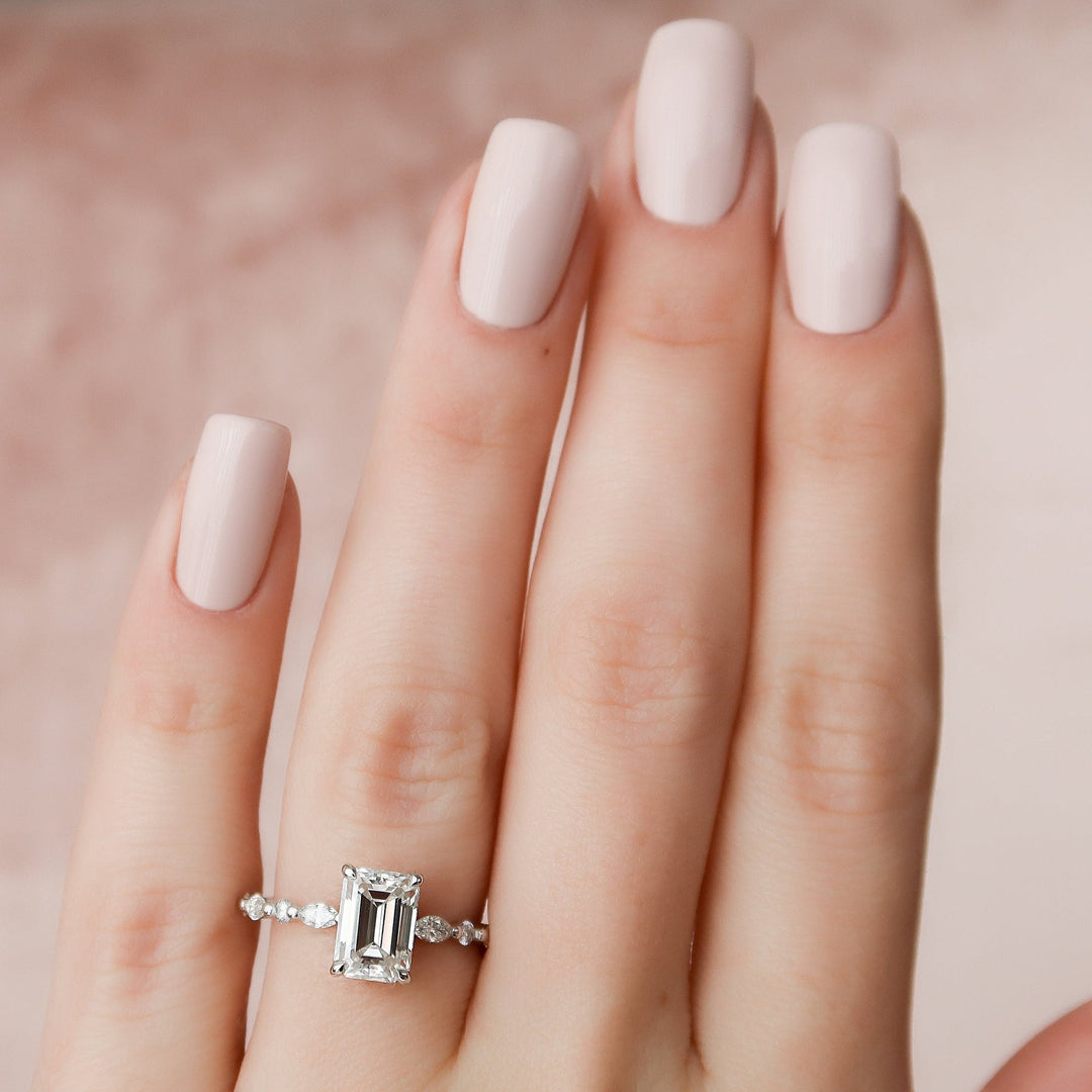 2.0CT Emerald Cut Hidden Halo Moissanite Diamond Engagement Ring