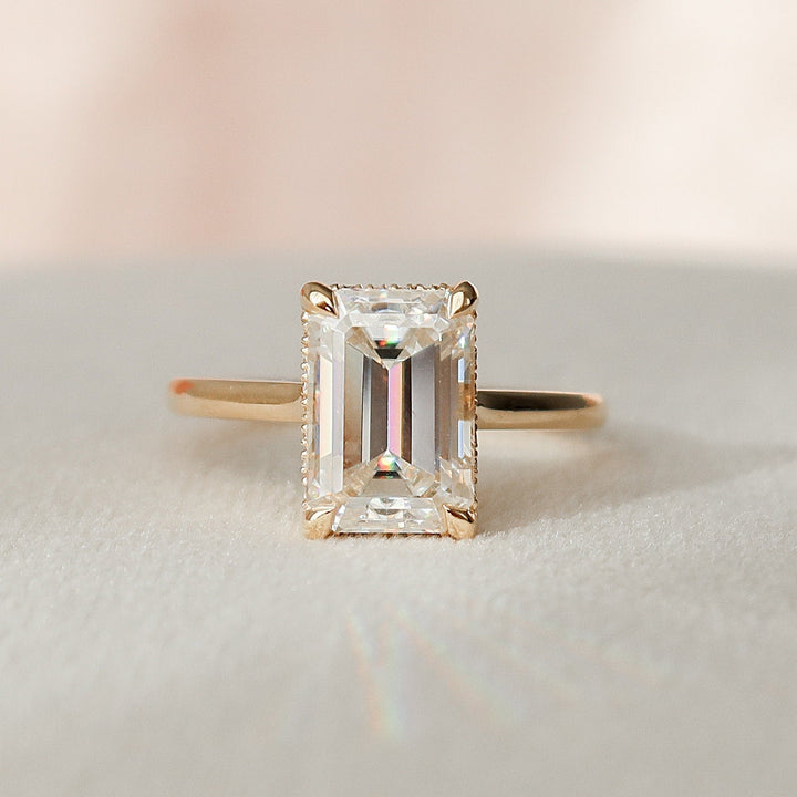 3.0CT Emerald Cut Hidden Halo Moissanite Diamond Engagement Ring