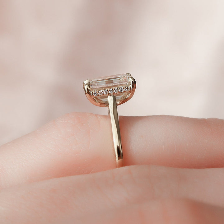 3.0CT Emerald Cut Hidden Halo Moissanite Diamond Engagement Ring